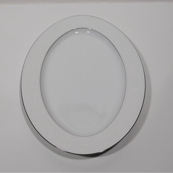 Majestic China Japan Plymouth Oval Serving Platter White Silver Floral Elegant - Picture 1 of 12